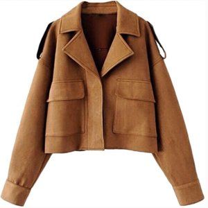 Faux Suede Cropped Biker Jacket